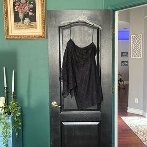 Black lace cocktail dress.